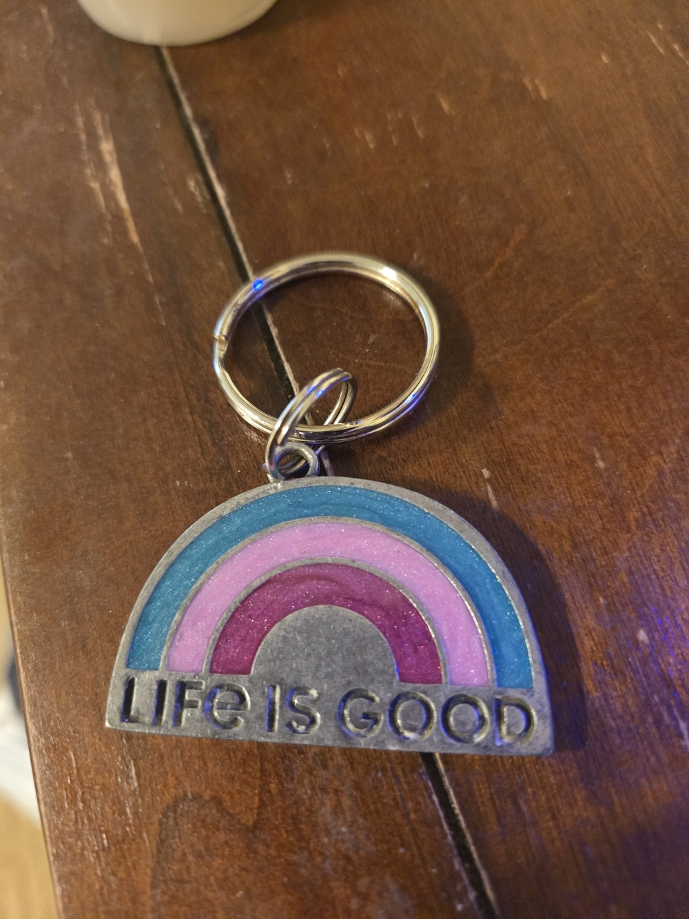Life Is Good Rainbow Keyring in Blue, Pink, Purple